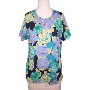 Croft & Barrow Tee Shirt Top Womens Plus 0X Stretch Floral Short Sleeve Cotton